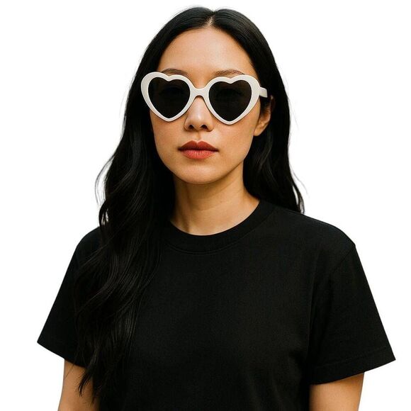 White Heart Shaped ME Italy Design Sunglasses with NEW Soft Leather Case - Picture 1 of 12